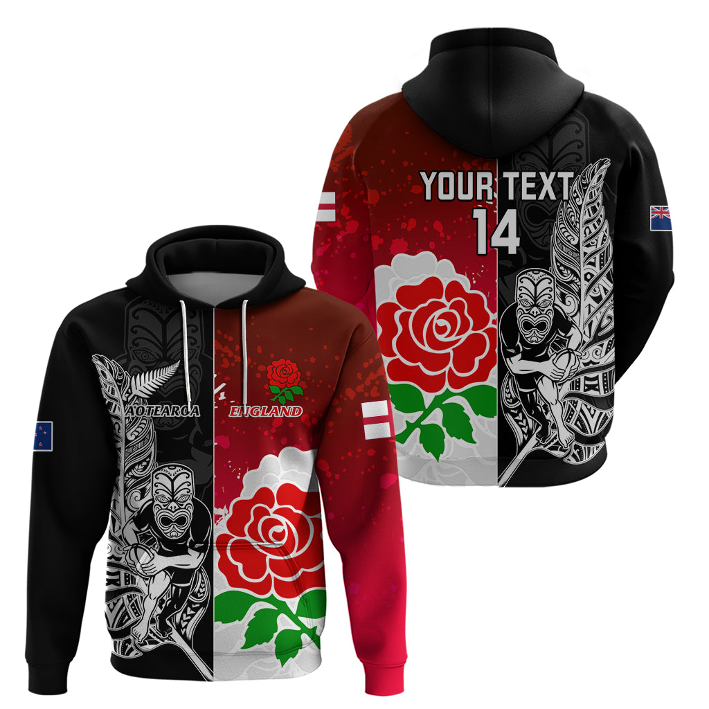 Custom New Zealand And England Rugby Hoodie 2023 World Cup All Black Combine Red Roses - Vibe Hoodie Shop