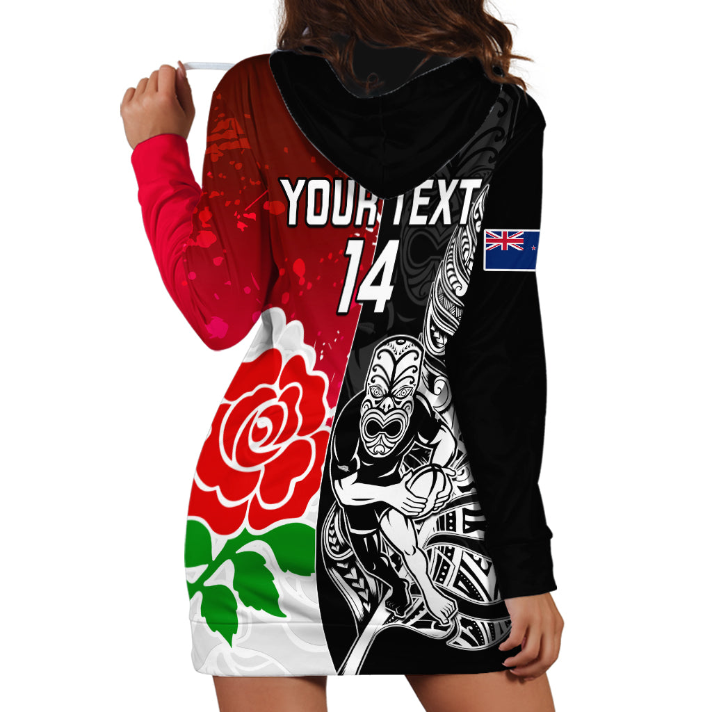 Custom New Zealand And England Rugby Hoodie Dress 2023 World Cup All Black Combine Red Roses - Vibe Hoodie Shop