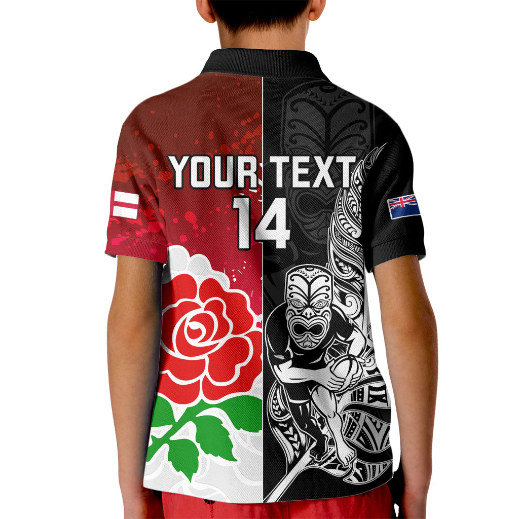 Custom New Zealand And England Rugby Kid Polo Shirt 2023 World Cup All Black Combine Red Roses - Vibe Hoodie Shop