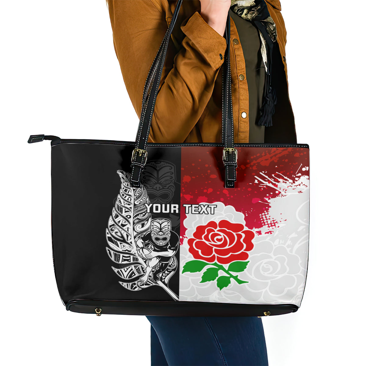 custom-new-zealand-and-england-rugby-leather-tote-bag-2023-world-cup-all-black-combine-red-roses