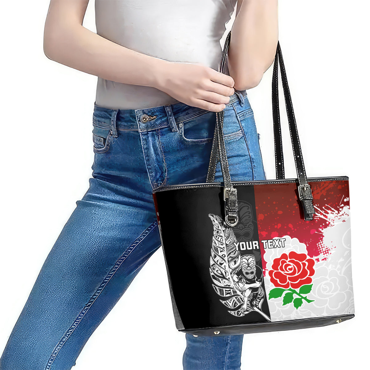 custom-new-zealand-and-england-rugby-leather-tote-bag-2023-world-cup-all-black-combine-red-roses