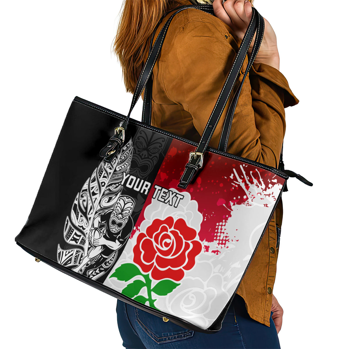 custom-new-zealand-and-england-rugby-leather-tote-bag-2023-world-cup-all-black-combine-red-roses