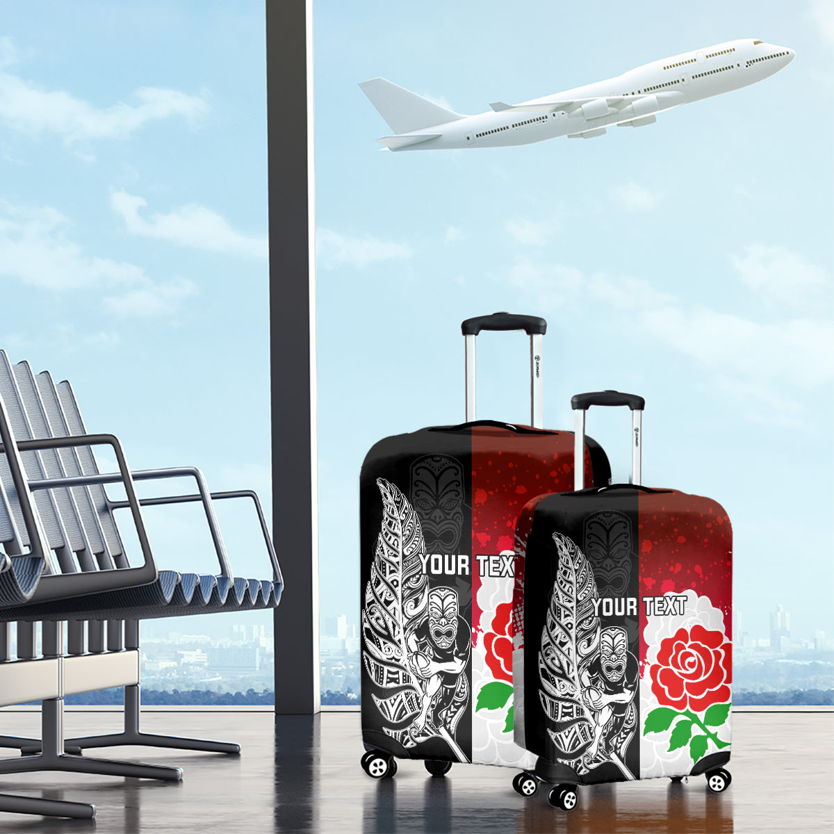 Custom New Zealand And England Rugby Luggage Cover 2023 World Cup All Black Combine Red Roses - Vibe Hoodie Shop