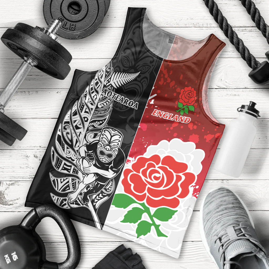 Custom New Zealand And England Rugby Men Tank Top 2023 World Cup All Black Combine Red Roses - Vibe Hoodie Shop