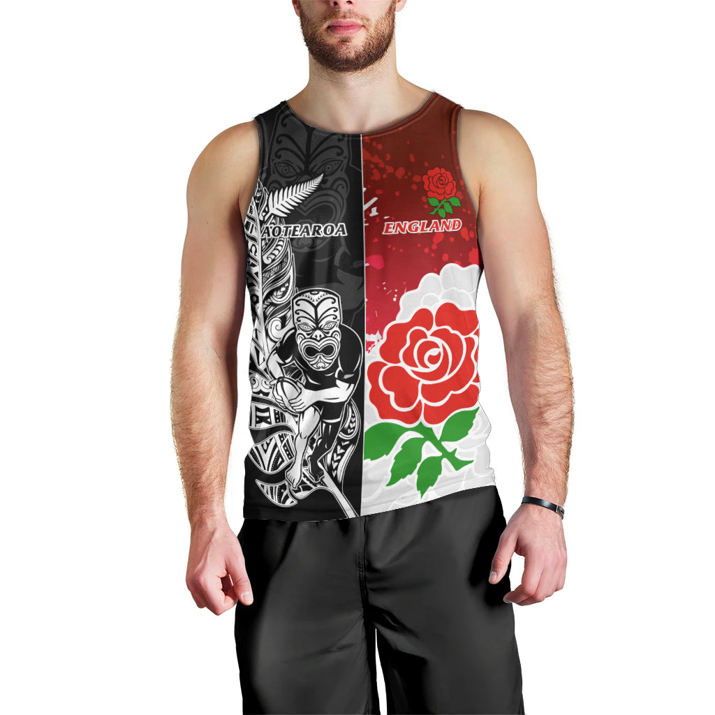 Custom New Zealand And England Rugby Men Tank Top 2023 World Cup All Black Combine Red Roses - Vibe Hoodie Shop