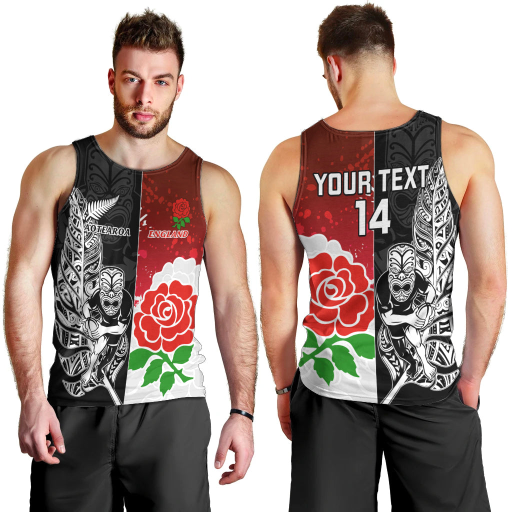 Custom New Zealand And England Rugby Men Tank Top 2023 World Cup All Black Combine Red Roses - Vibe Hoodie Shop