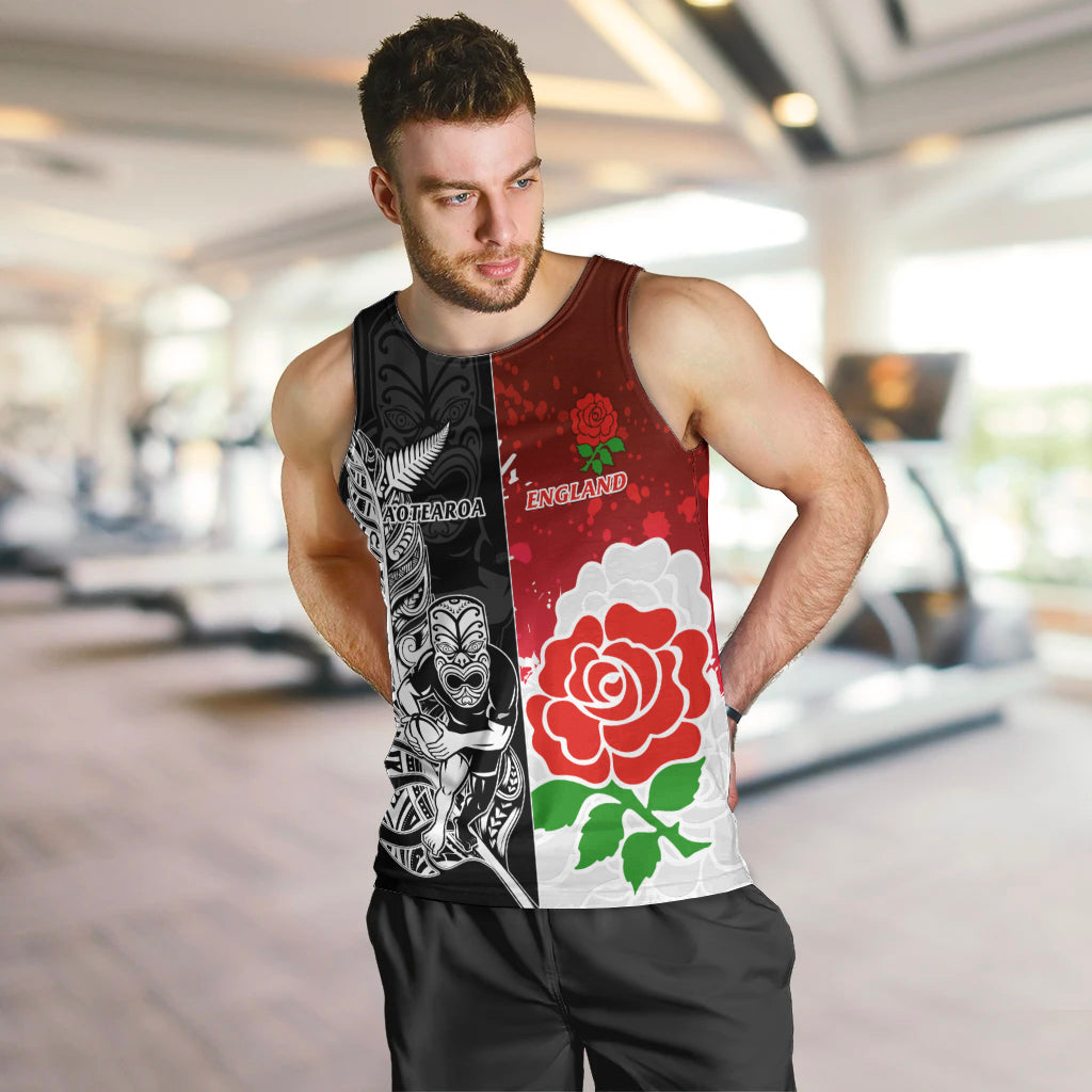 Custom New Zealand And England Rugby Men Tank Top 2023 World Cup All Black Combine Red Roses - Vibe Hoodie Shop