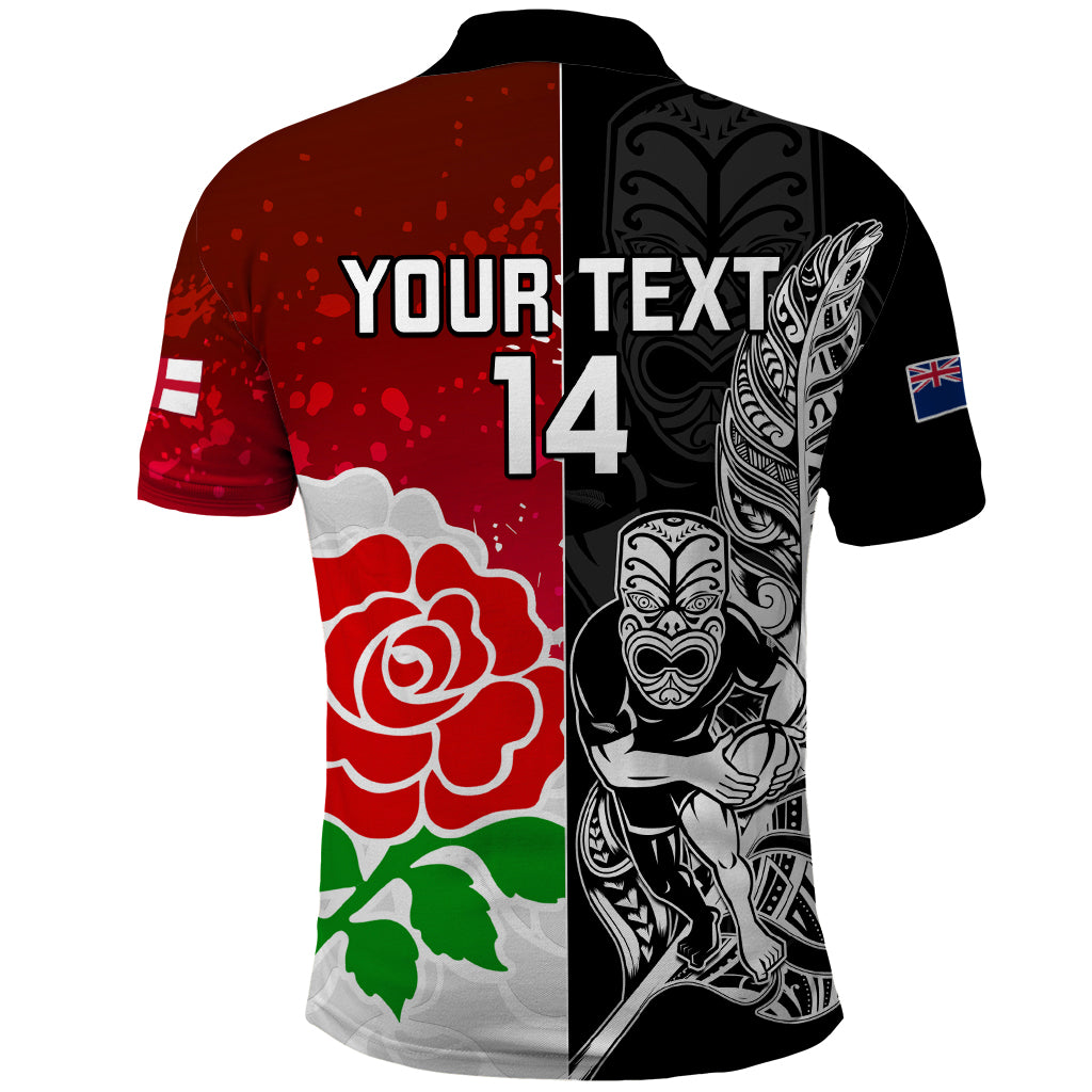 Custom New Zealand And England Rugby Polo Shirt 2023 World Cup All Black Combine Red Roses - Vibe Hoodie Shop