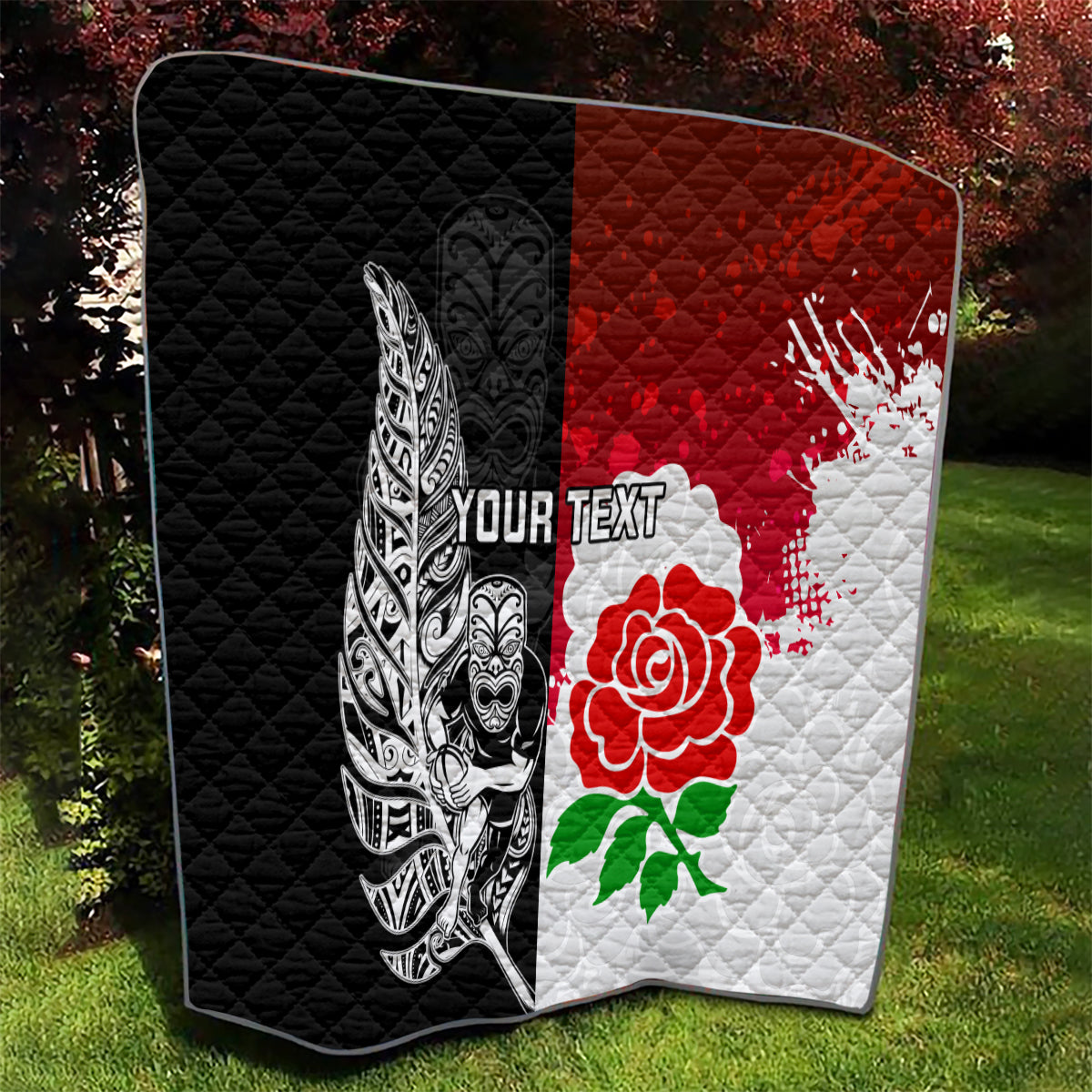 Custom New Zealand And England Rugby Quilt 2023 World Cup All Black Combine Red Roses - Vibe Hoodie Shop