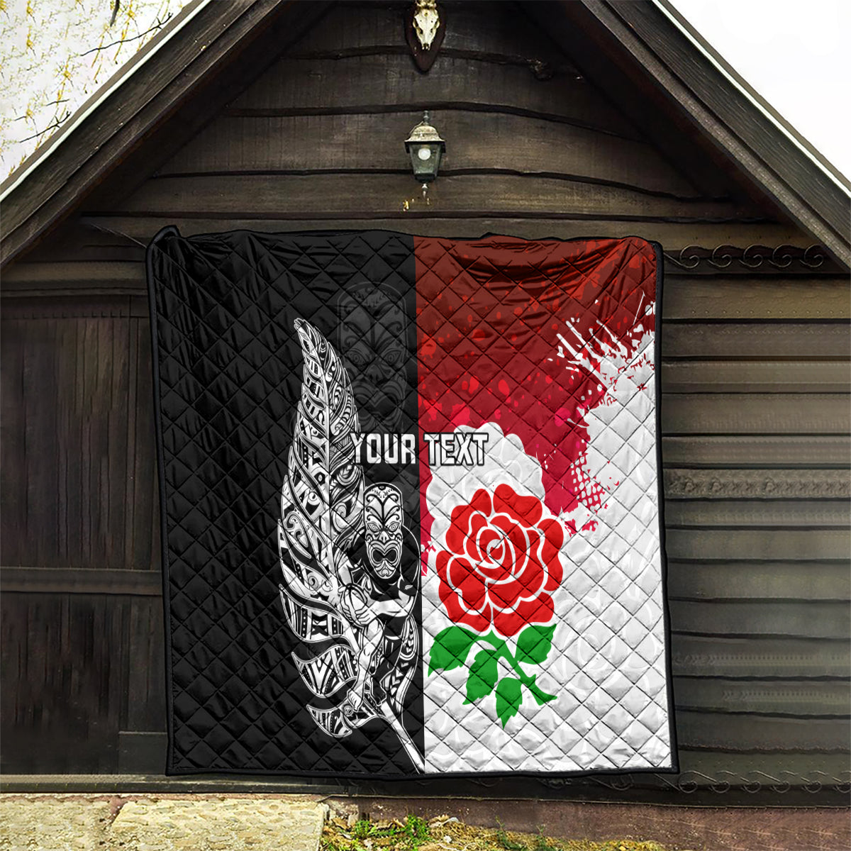 Custom New Zealand And England Rugby Quilt 2023 World Cup All Black Combine Red Roses - Vibe Hoodie Shop