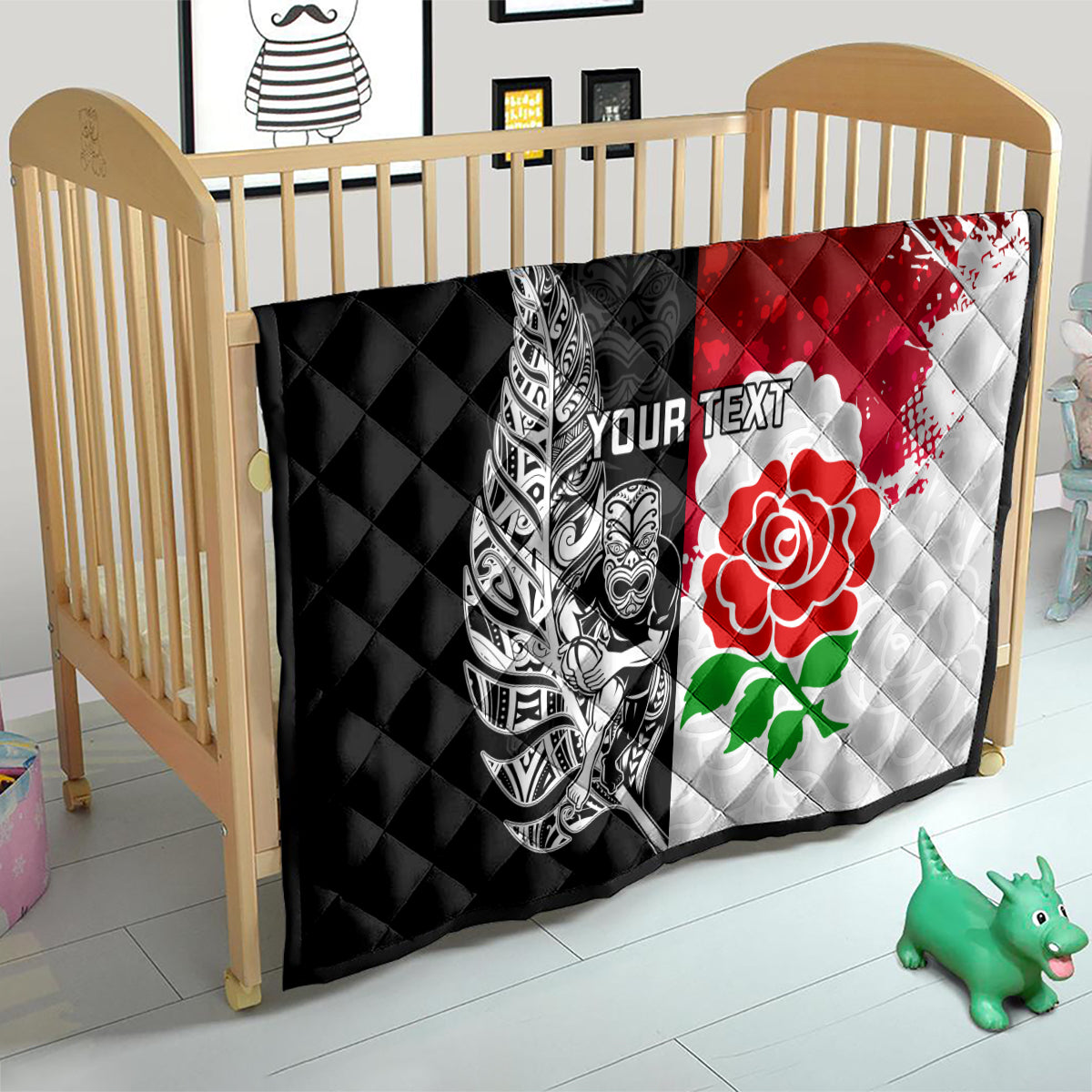 Custom New Zealand And England Rugby Quilt 2023 World Cup All Black Combine Red Roses - Vibe Hoodie Shop