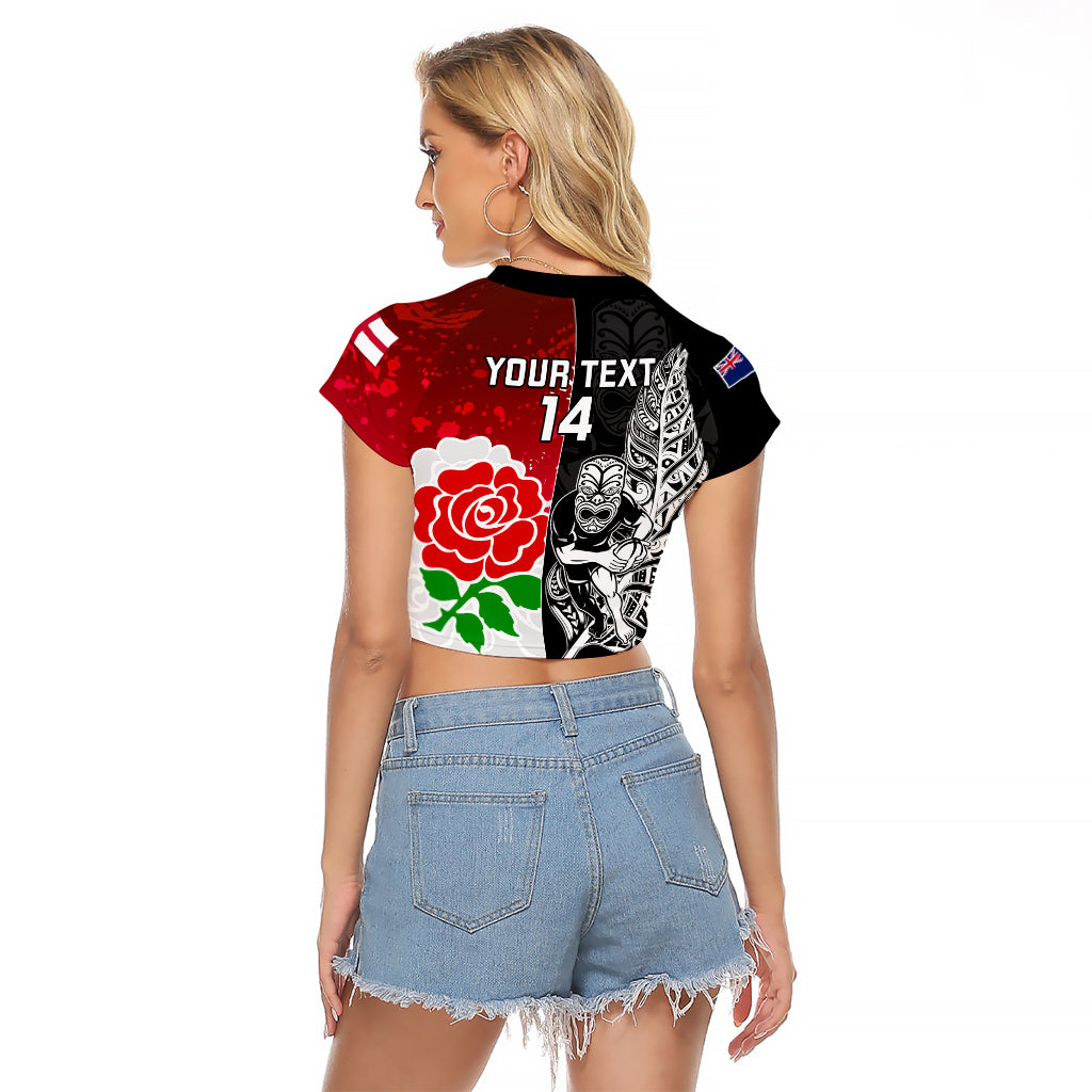 Custom New Zealand And England Rugby Raglan Cropped T Shirt 2023 World Cup All Black Combine Red Roses - Vibe Hoodie Shop