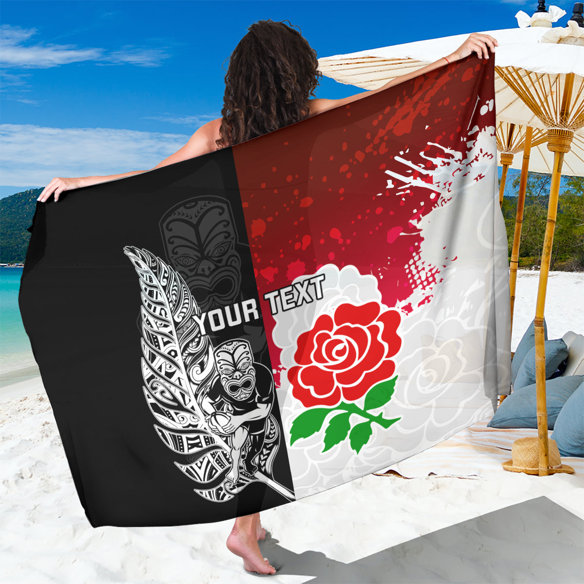 Custom New Zealand And England Rugby Sarong 2023 World Cup All Black Combine Red Roses - Vibe Hoodie Shop