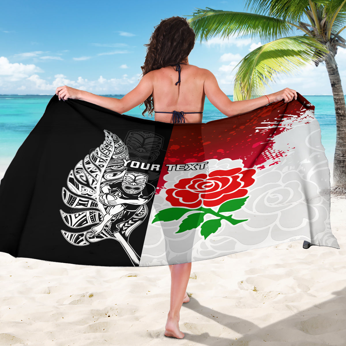 Custom New Zealand And England Rugby Sarong 2023 World Cup All Black Combine Red Roses - Vibe Hoodie Shop