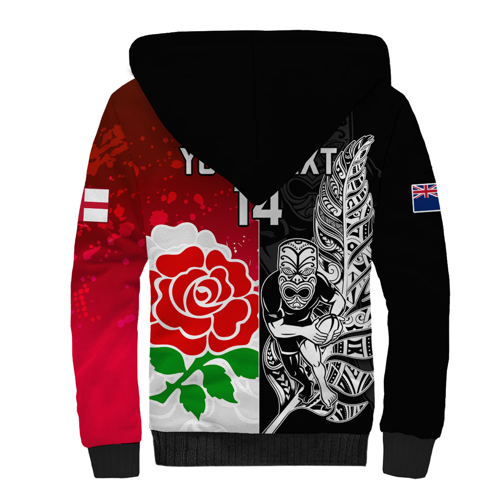 Custom New Zealand And England Rugby Sherpa Hoodie 2023 World Cup All Black Combine Red Roses - Vibe Hoodie Shop