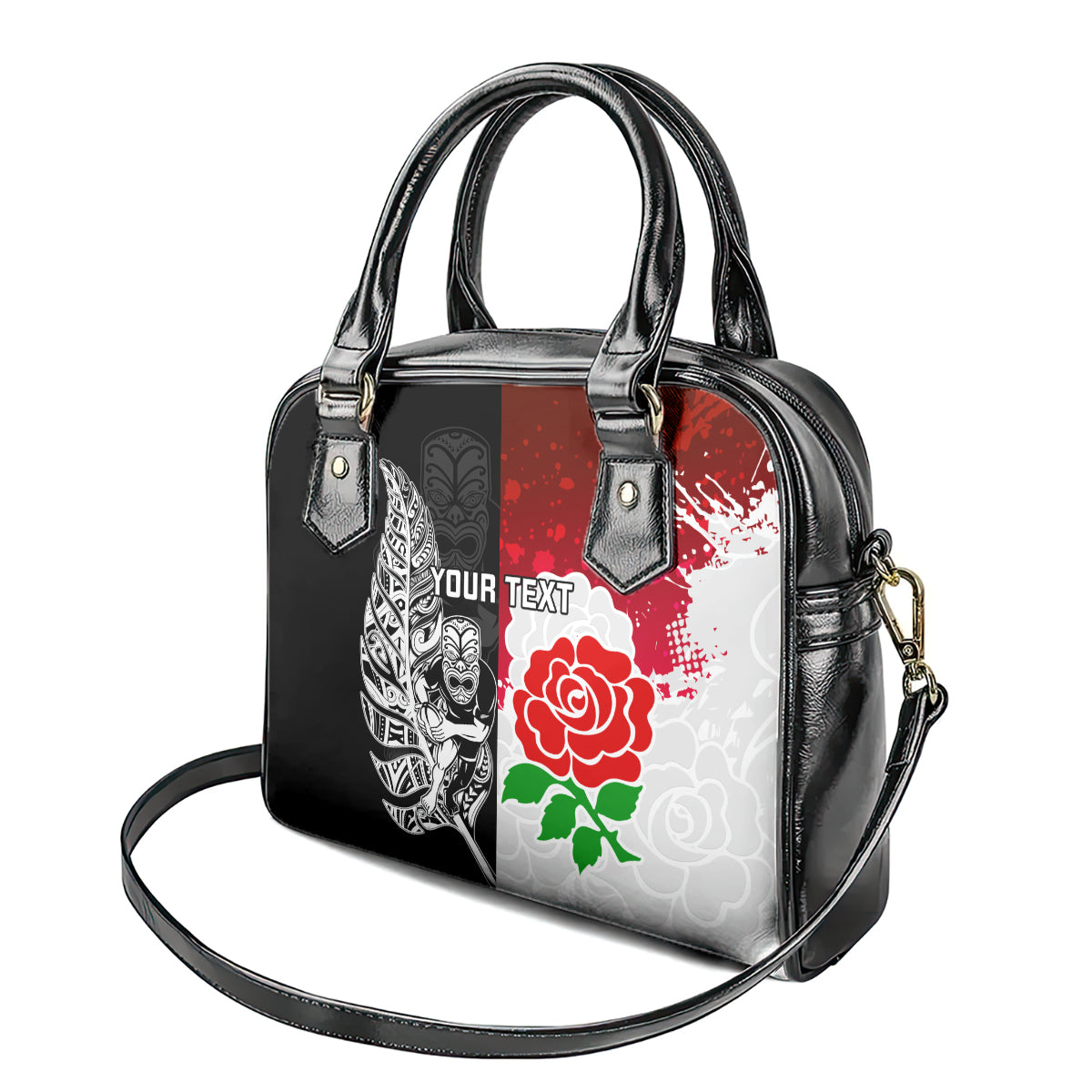 Custom New Zealand And England Rugby Shoulder Handbag 2023 World Cup All Black Combine Red Roses - Vibe Hoodie Shop