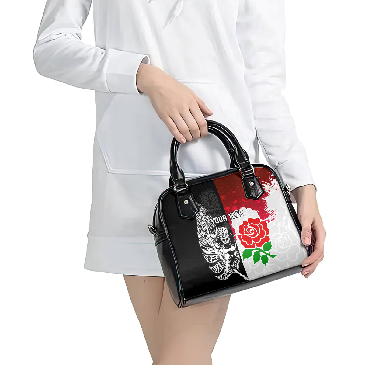 Custom New Zealand And England Rugby Shoulder Handbag 2023 World Cup All Black Combine Red Roses - Vibe Hoodie Shop