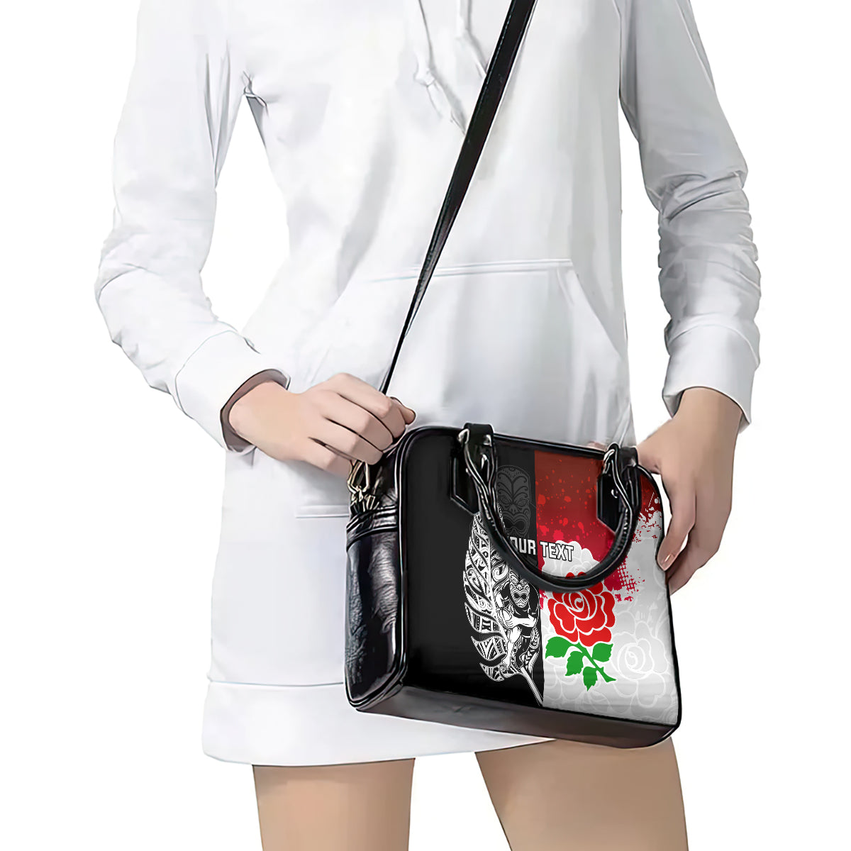 Custom New Zealand And England Rugby Shoulder Handbag 2023 World Cup All Black Combine Red Roses - Vibe Hoodie Shop