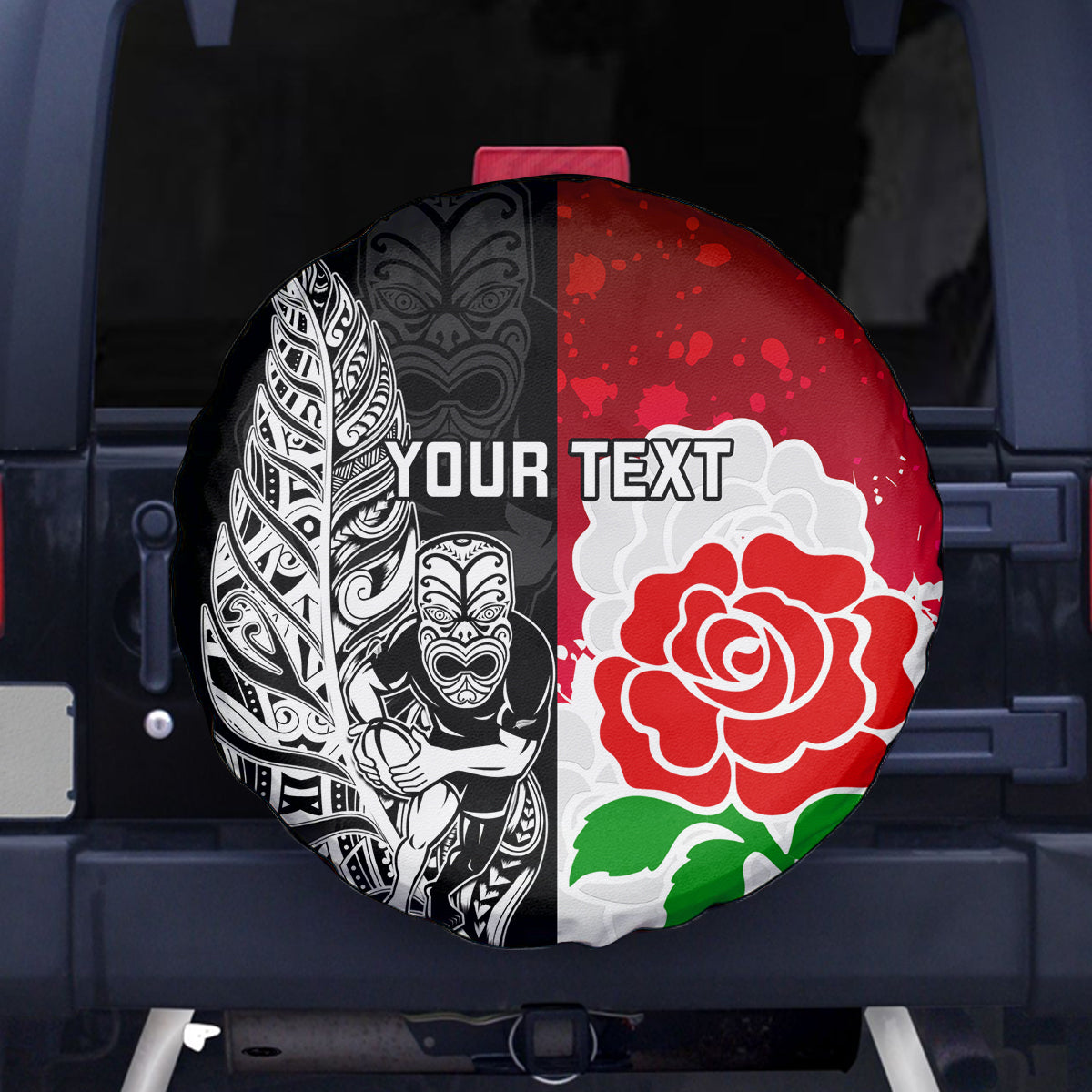 Custom New Zealand And England Rugby Spare Tire Cover 2023 World Cup All Black Combine Red Roses - Vibe Hoodie Shop