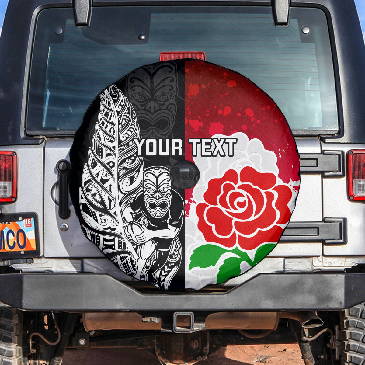 Custom New Zealand And England Rugby Spare Tire Cover 2023 World Cup All Black Combine Red Roses - Vibe Hoodie Shop