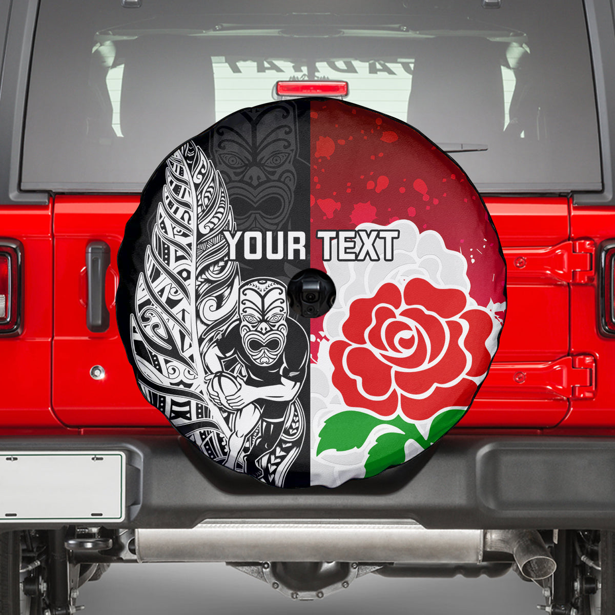 Custom New Zealand And England Rugby Spare Tire Cover 2023 World Cup All Black Combine Red Roses - Vibe Hoodie Shop