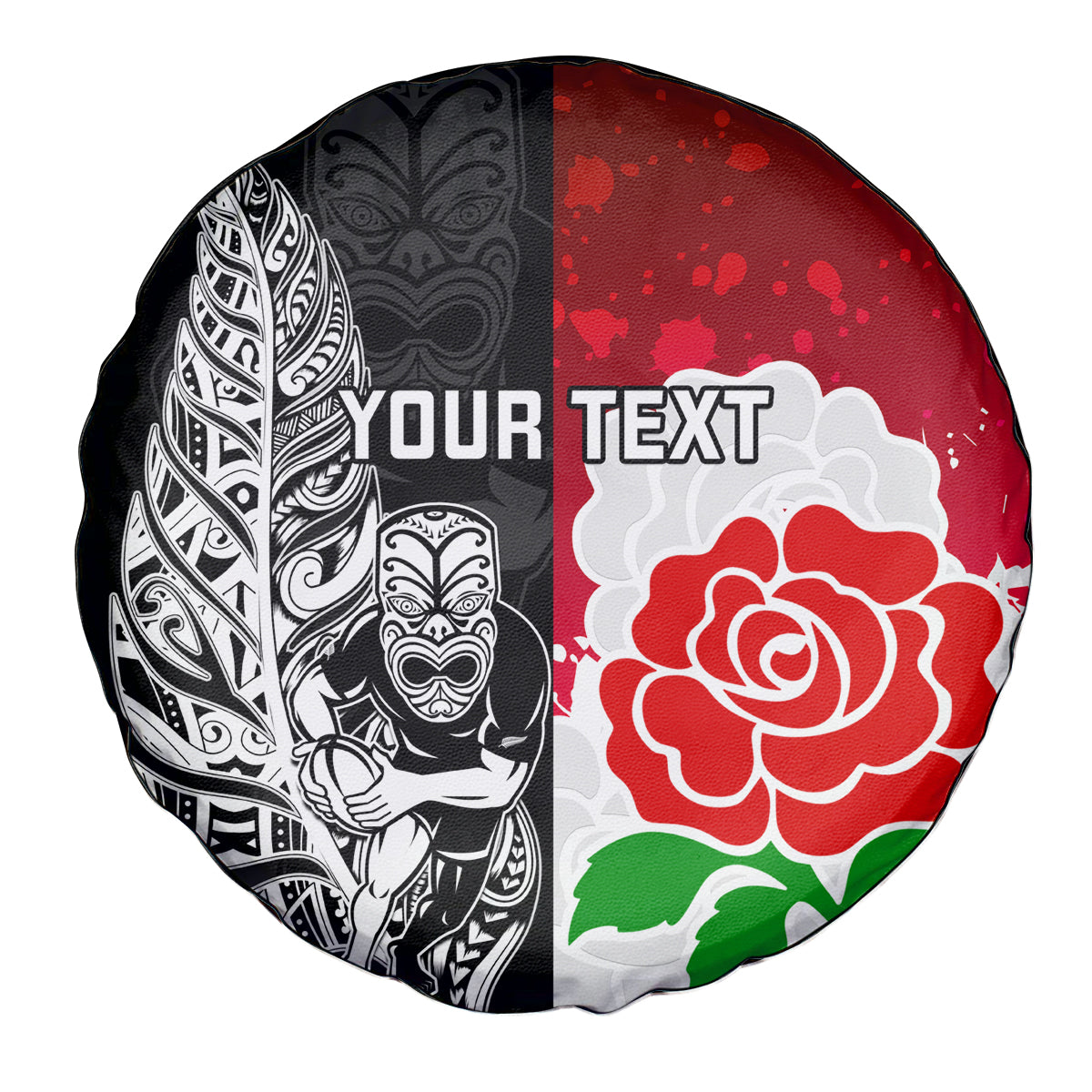 Custom New Zealand And England Rugby Spare Tire Cover 2023 World Cup All Black Combine Red Roses - Vibe Hoodie Shop