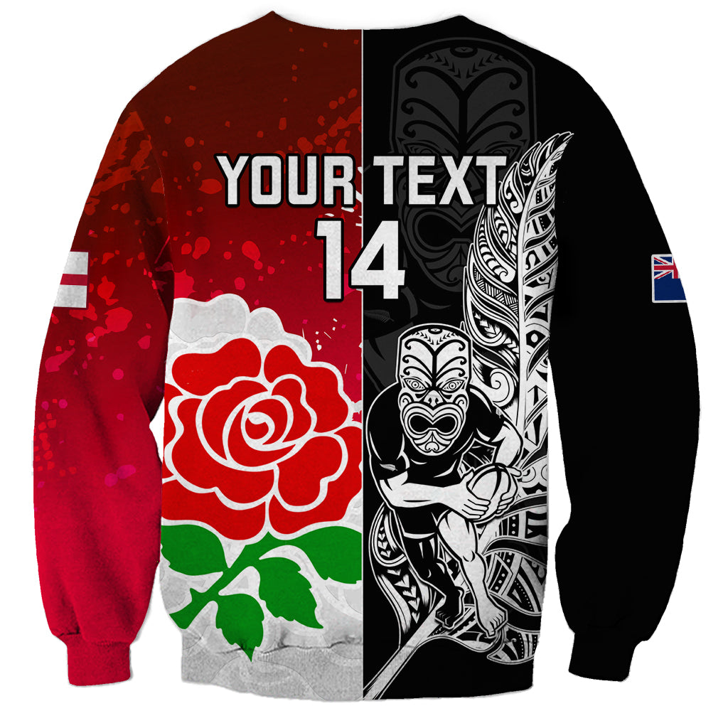 Custom New Zealand And England Rugby Sweatshirt 2023 World Cup All Black Combine Red Roses - Vibe Hoodie Shop