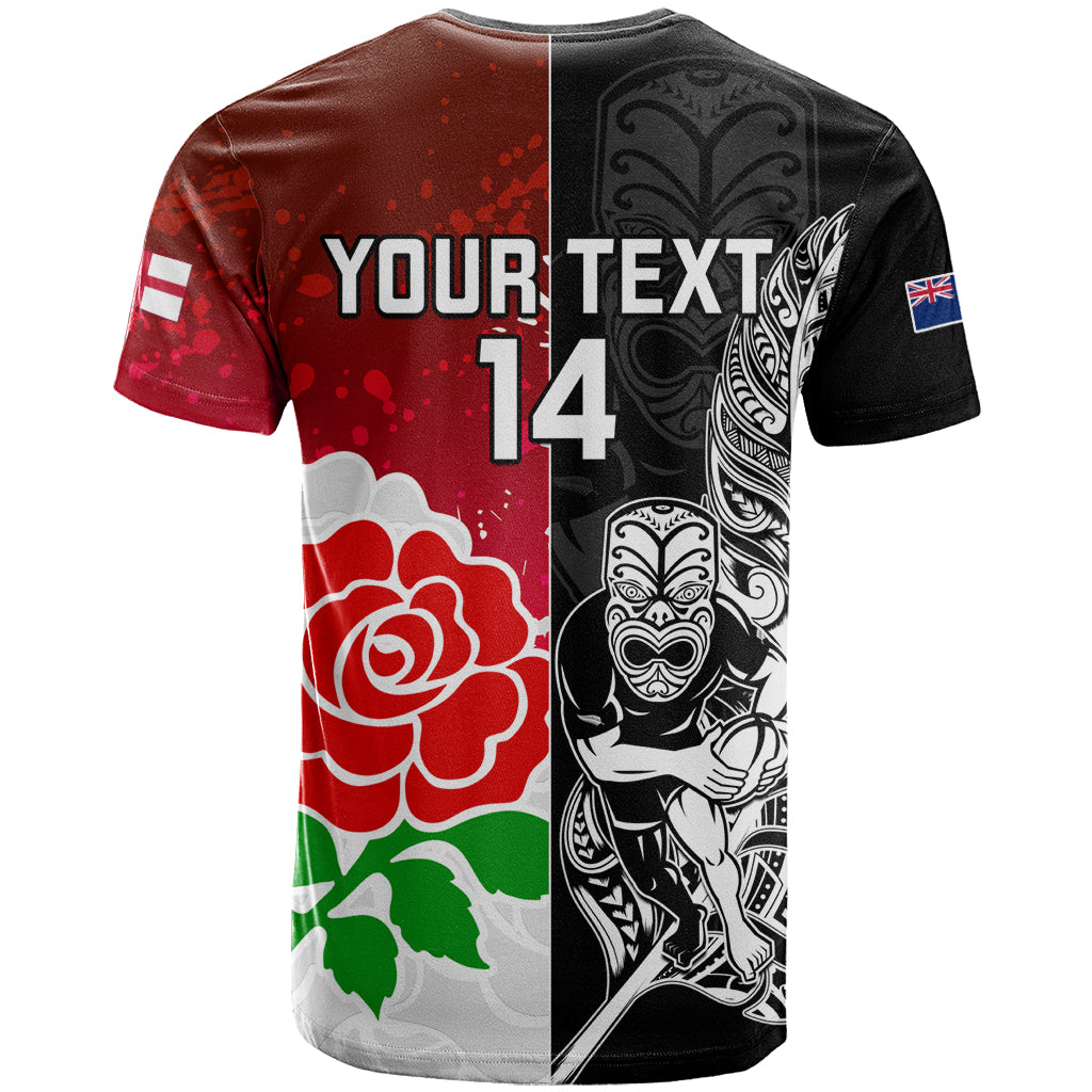 Custom New Zealand And England Rugby T Shirt 2023 World Cup All Black Combine Red Roses - Vibe Hoodie Shop