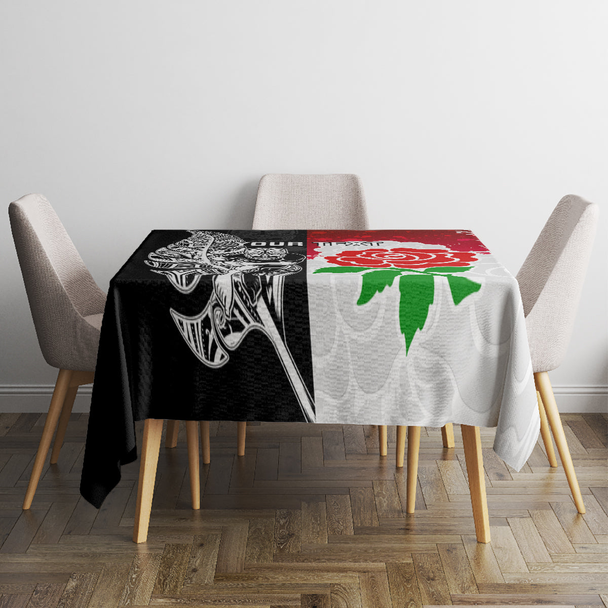 custom-new-zealand-and-england-rugby-tablecloth-2023-world-cup-all-black-combine-red-roses