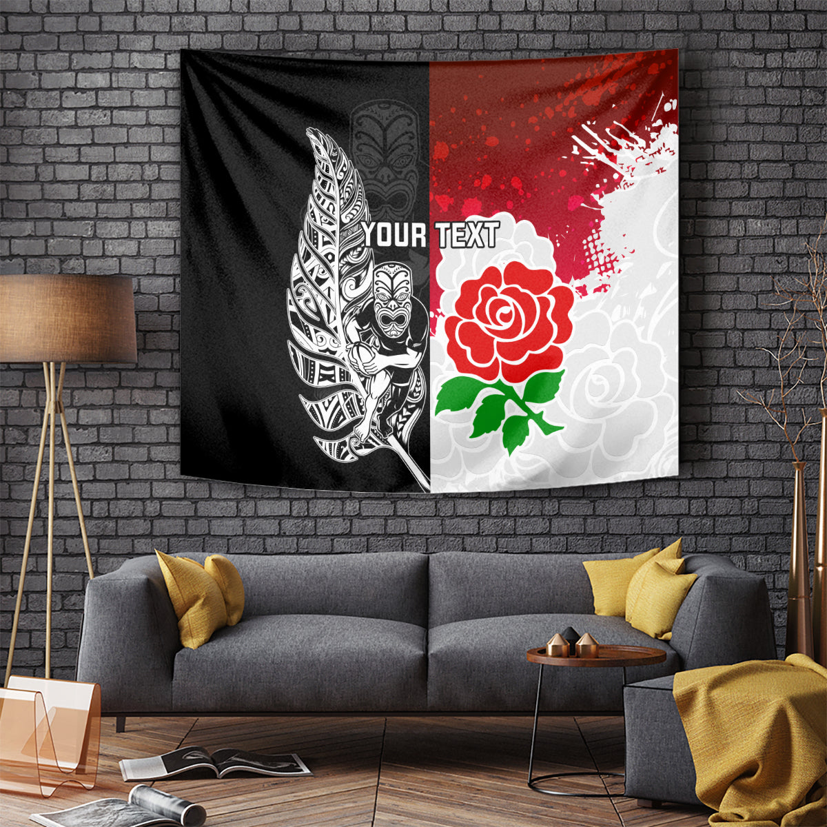 Custom New Zealand And England Rugby Tapestry 2023 World Cup All Black Combine Red Roses - Vibe Hoodie Shop