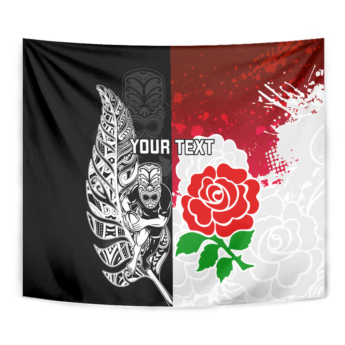 Custom New Zealand And England Rugby Tapestry 2023 World Cup All Black Combine Red Roses - Vibe Hoodie Shop