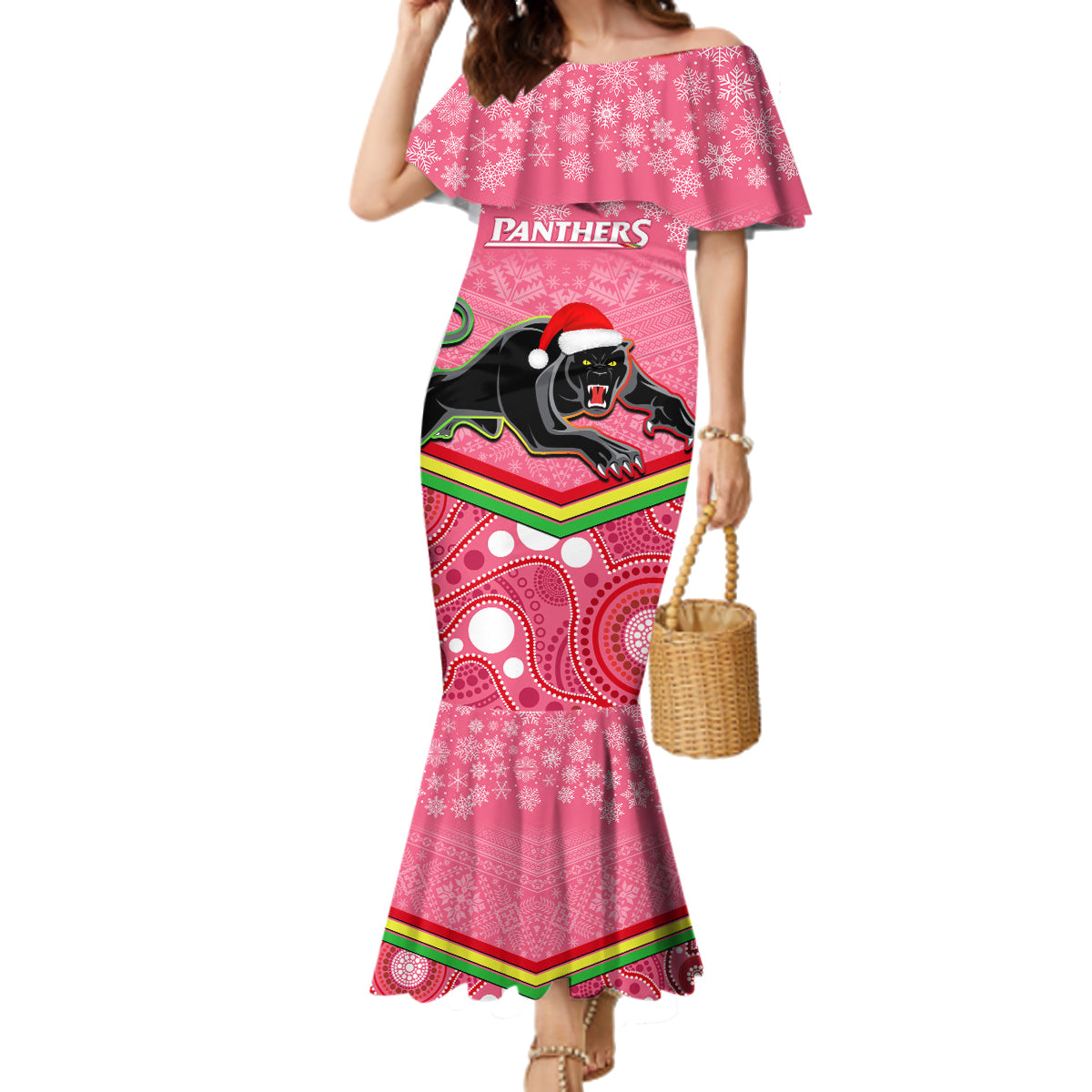 custom-panthers-rugby-christmas-family-matching-mermaid-dress-and-hawaiian-shirt-merry-xmas-2023-mix-aboriginal-art-pink-version