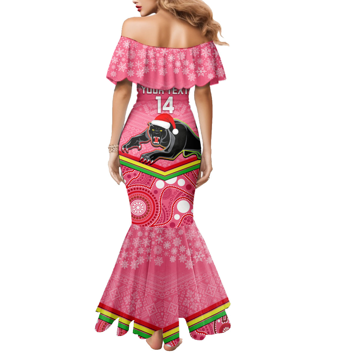 custom-panthers-rugby-christmas-family-matching-mermaid-dress-and-hawaiian-shirt-merry-xmas-2023-mix-aboriginal-art-pink-version