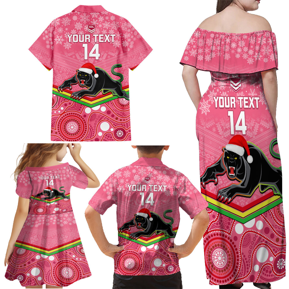 custom-panthers-rugby-christmas-family-matching-off-shoulder-maxi-dress-and-hawaiian-shirt-merry-xmas-2023-mix-aboriginal-art-pink-version