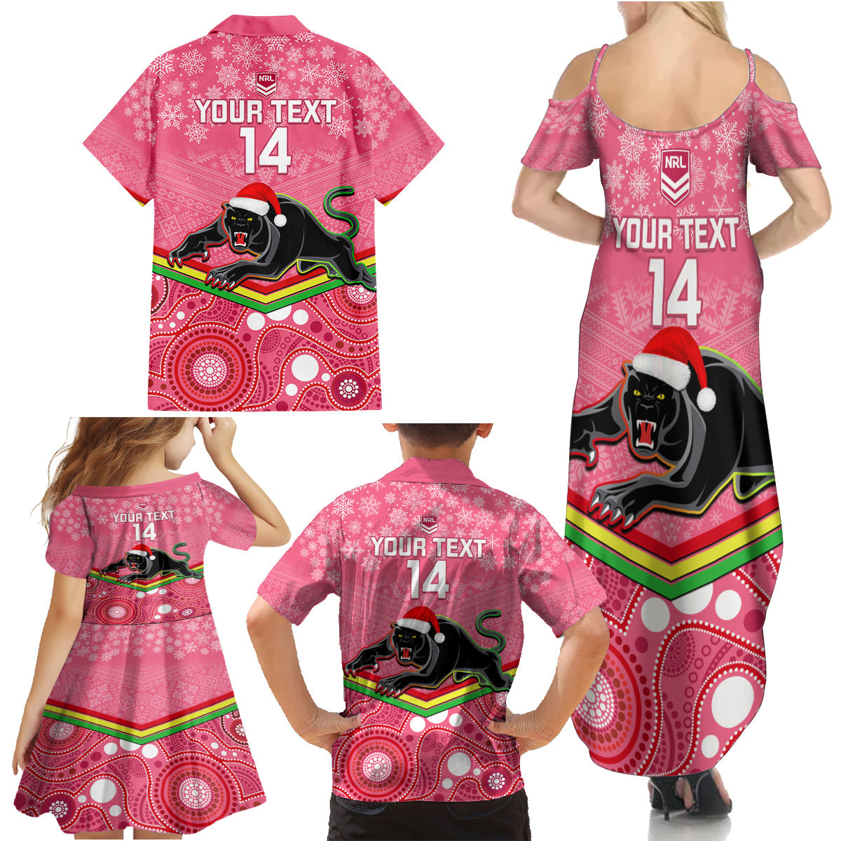 custom-panthers-rugby-christmas-family-matching-summer-maxi-dress-and-hawaiian-shirt-merry-xmas-2023-mix-aboriginal-art-pink-version