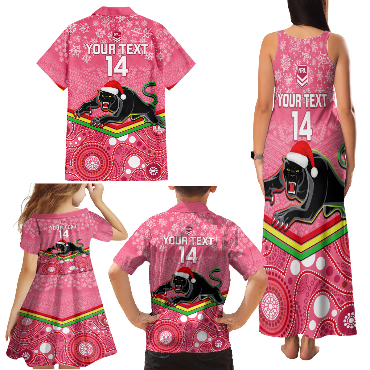 custom-panthers-rugby-christmas-family-matching-tank-maxi-dress-and-hawaiian-shirt-merry-xmas-2023-mix-aboriginal-art-pink-version