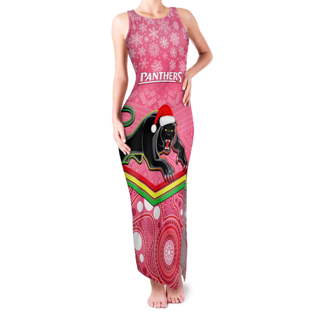 custom-panthers-rugby-christmas-family-matching-tank-maxi-dress-and-hawaiian-shirt-merry-xmas-2023-mix-aboriginal-art-pink-version