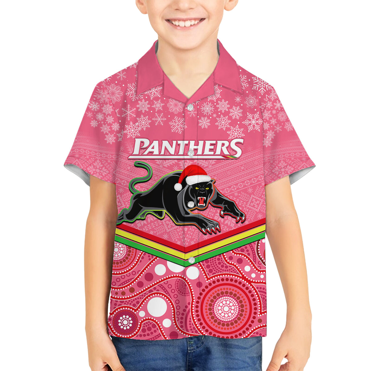 custom-panthers-rugby-christmas-family-matching-tank-maxi-dress-and-hawaiian-shirt-merry-xmas-2023-mix-aboriginal-art-pink-version