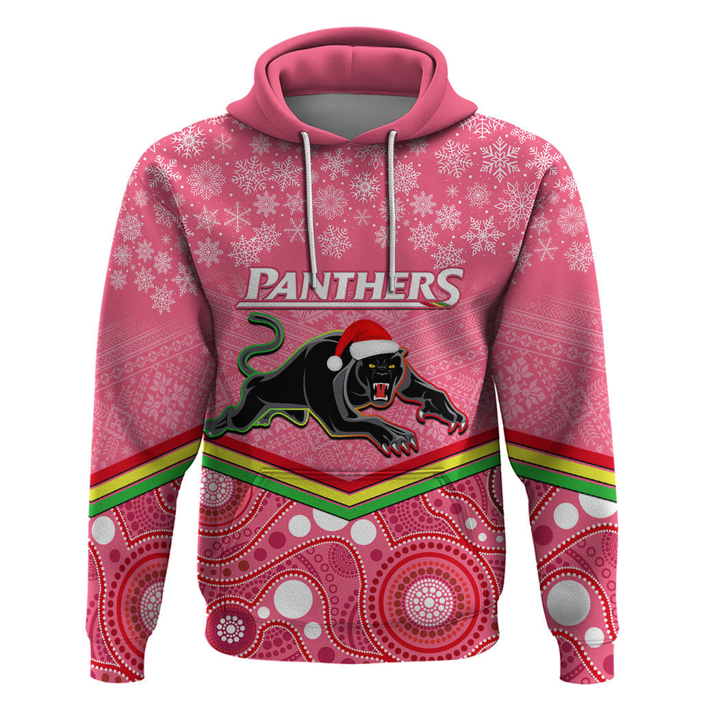 Custom Panthers Rugby Christmas Hoodie Merry Xmas 2023 Mix Aboriginal Art Pink Version - Vibe Hoodie Shop