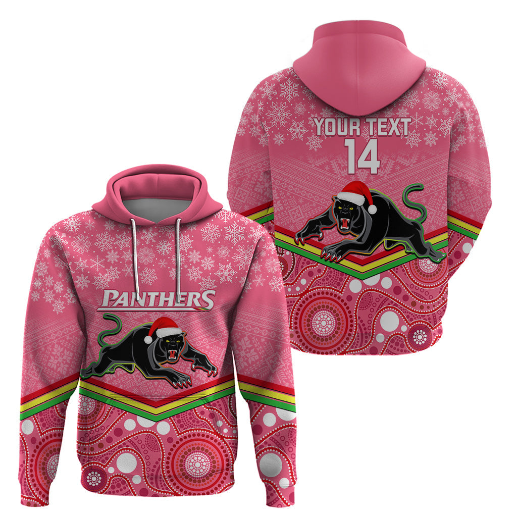Custom Panthers Rugby Christmas Hoodie Merry Xmas 2023 Mix Aboriginal Art Pink Version - Vibe Hoodie Shop