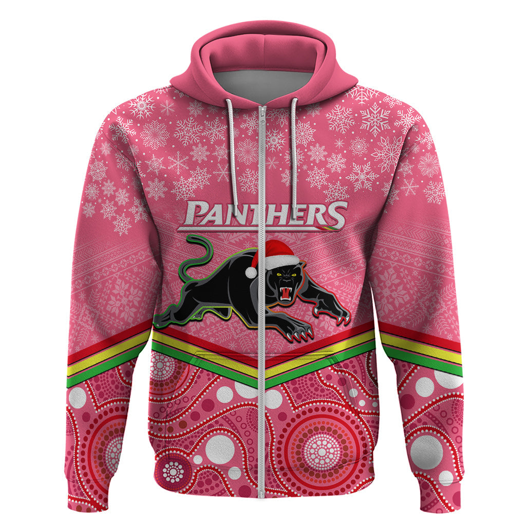 Custom Panthers Rugby Christmas Hoodie Merry Xmas 2023 Mix Aboriginal Art Pink Version - Vibe Hoodie Shop
