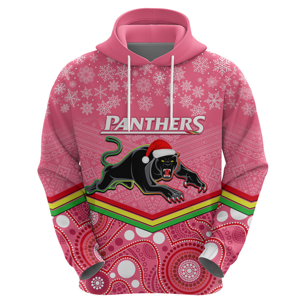 Custom Panthers Rugby Christmas Hoodie Merry Xmas 2023 Mix Aboriginal Art Pink Version - Vibe Hoodie Shop