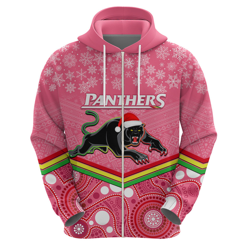 Custom Panthers Rugby Christmas Hoodie Merry Xmas 2023 Mix Aboriginal Art Pink Version - Vibe Hoodie Shop