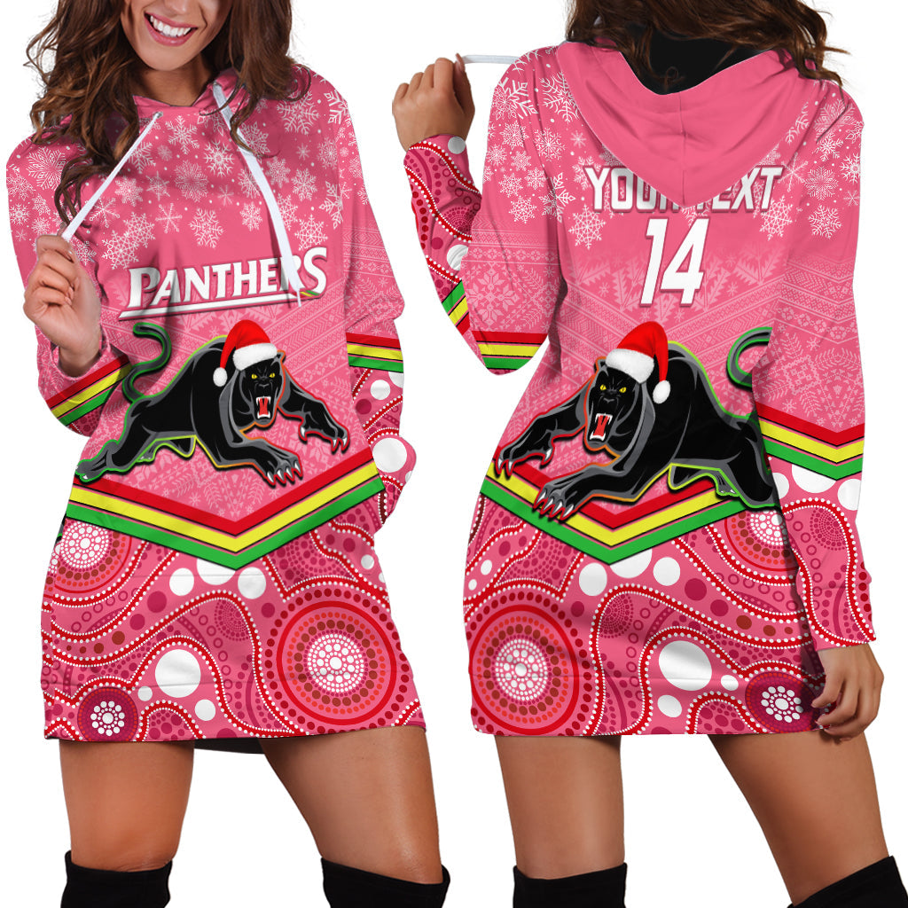 Custom Panthers Rugby Christmas Hoodie Dress Merry Xmas 2023 Mix Aboriginal Art Pink Version - Vibe Hoodie Shop