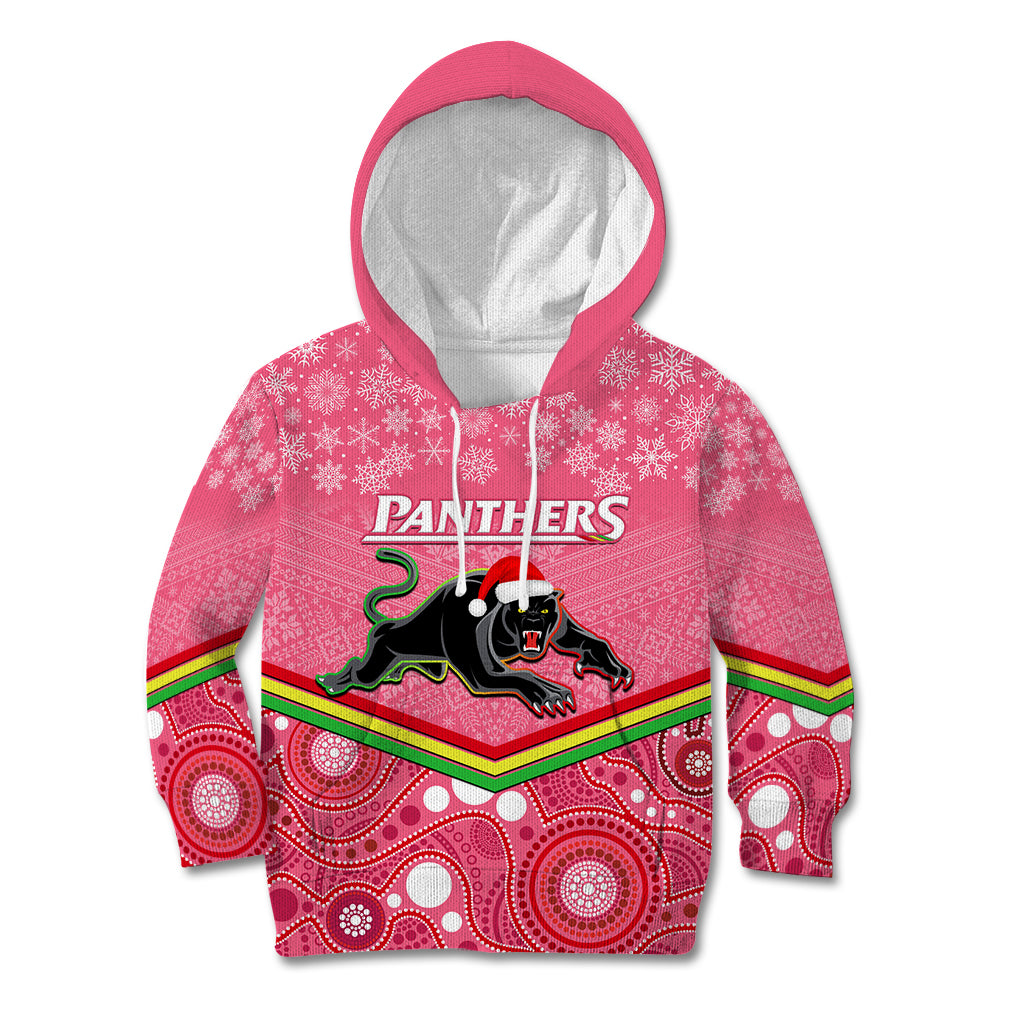Custom Panthers Rugby Christmas Kid Hoodie Merry Xmas 2023 Mix Aboriginal Art Pink Version - Vibe Hoodie Shop