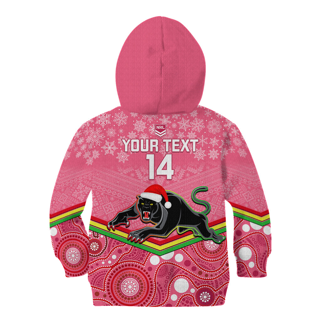 Custom Panthers Rugby Christmas Kid Hoodie Merry Xmas 2023 Mix Aboriginal Art Pink Version - Vibe Hoodie Shop