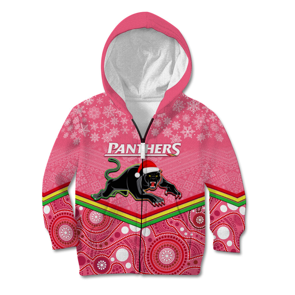Custom Panthers Rugby Christmas Kid Hoodie Merry Xmas 2023 Mix Aboriginal Art Pink Version - Vibe Hoodie Shop