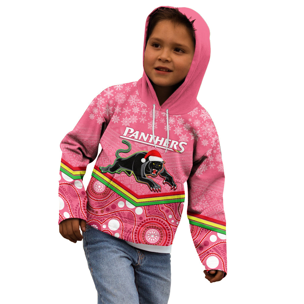 Custom Panthers Rugby Christmas Kid Hoodie Merry Xmas 2023 Mix Aboriginal Art Pink Version - Vibe Hoodie Shop