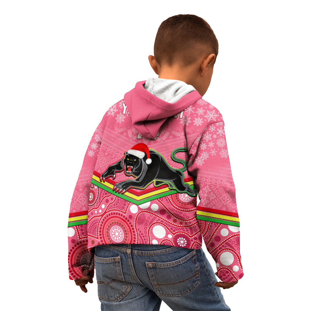 Custom Panthers Rugby Christmas Kid Hoodie Merry Xmas 2023 Mix Aboriginal Art Pink Version - Vibe Hoodie Shop