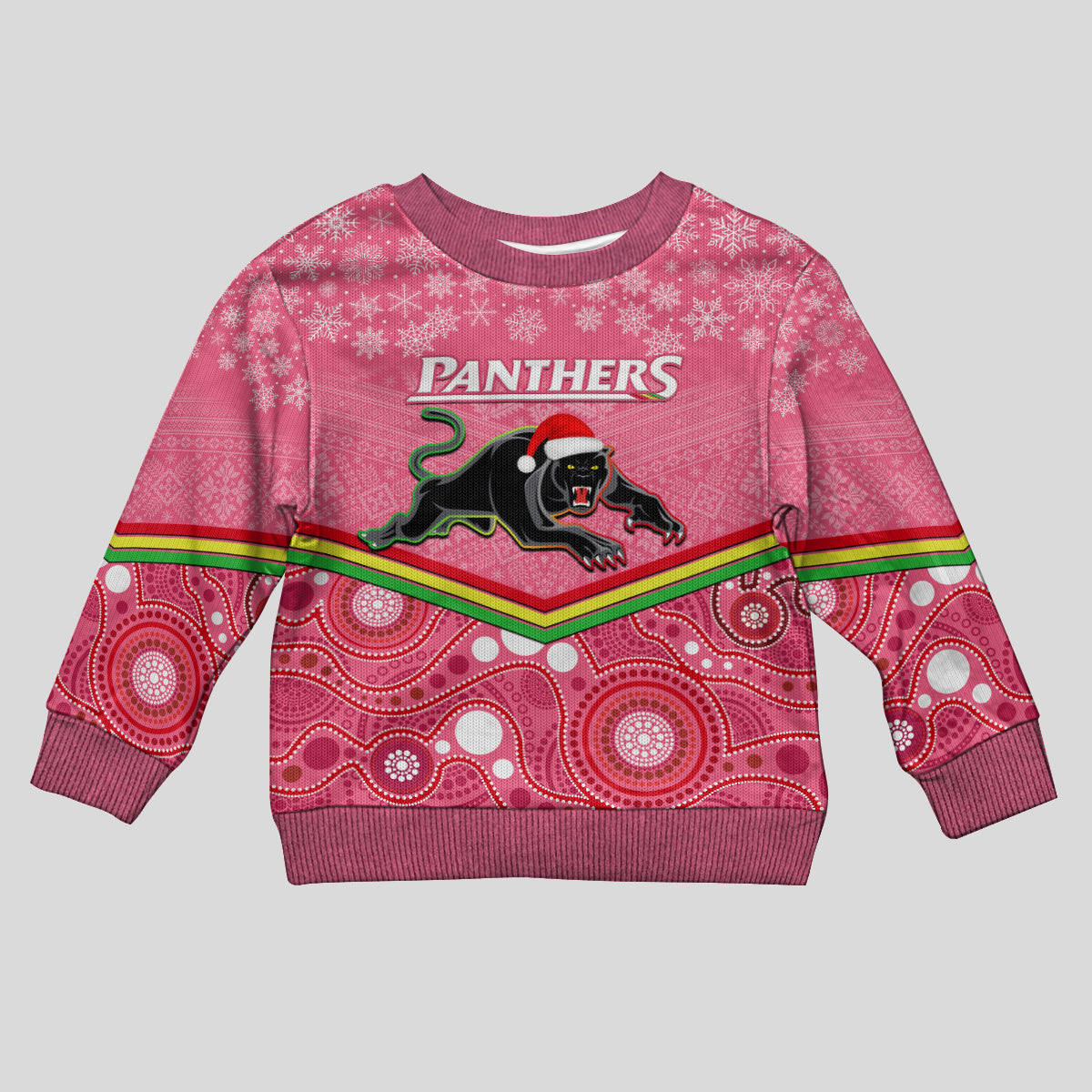 custom-panthers-rugby-christmas-kid-ugly-christmas-sweater-merry-xmas-2023-mix-aboriginal-art-pink-version